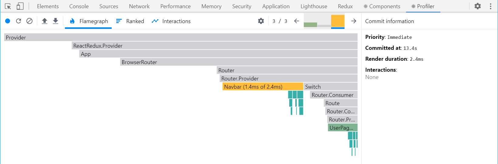 React DevTools Profiler 渲染图 - &lt;UserPage&gt;